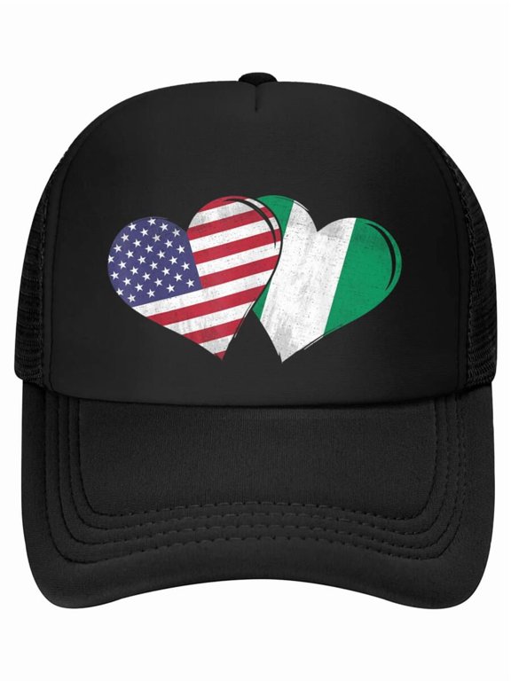 Vintage Nigeria American Flag Heart For Nigerian Women Men Baseball Cap