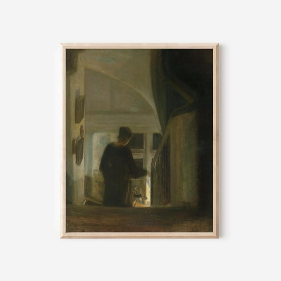Vintage Night Scene Poster Woman On Staircase In Candlelight Home Decor, 12x18 UNFRAMED