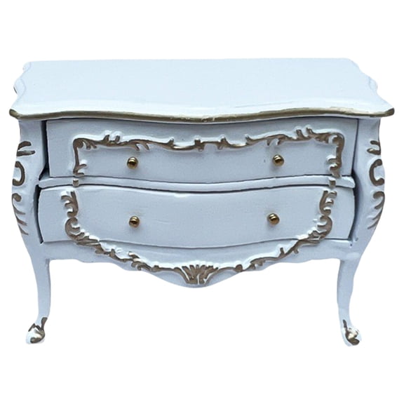 Vintage Night Stand Miniature Bedside Table For Dollhouses Decors Gold Trim And 2 Drawer Design