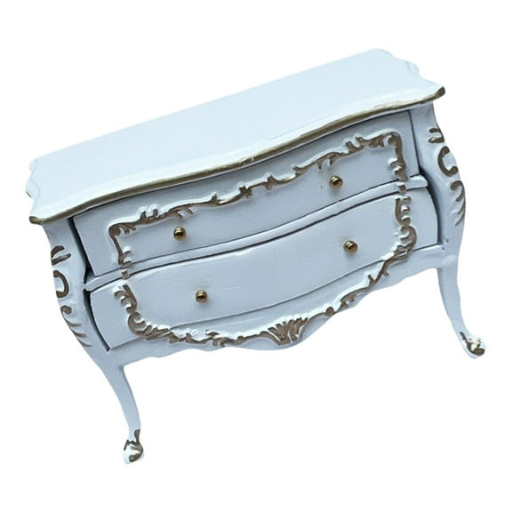 Vintage Night Stand Miniature Bedside Table For Dollhouses Decors Gold Trim And 2 Drawer Design