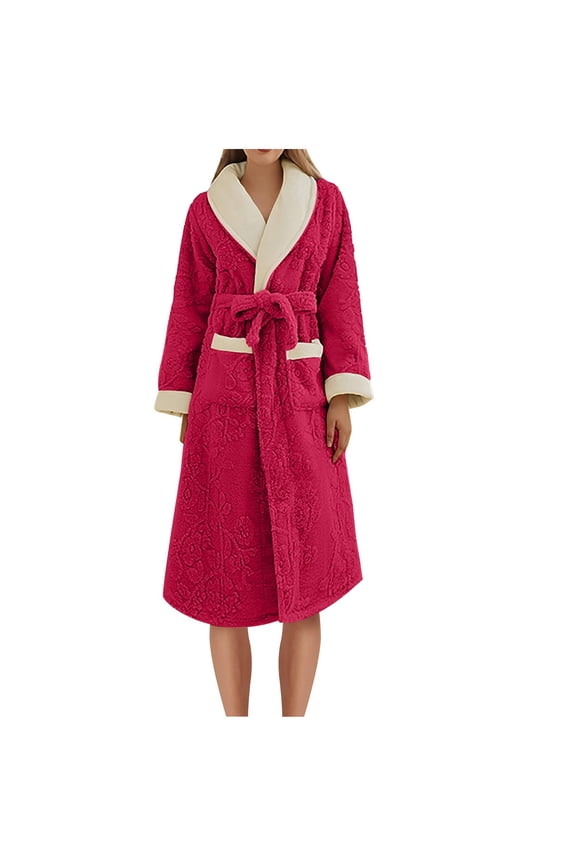 Vintage Nightgown Women Fleece Winter Robes, Solid Color Shawl Collar Bathrobes, Long Sleeve Soft Comfy Fuzzy Loungewear Long Homewear with Pockets 3XL