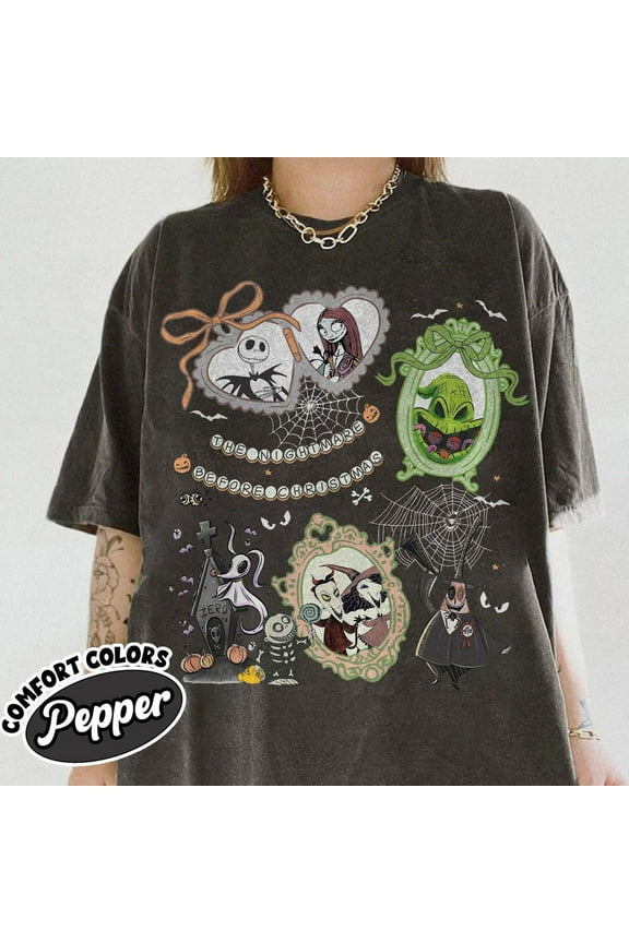 Vintage Nightmare Before Holiday Coquette Shirt, Disney Coquette Bow Shirt, Disney Costume Party,Oogie Boogie Bash 2025,Jack Skellington Sally, S-5Xl Shirt