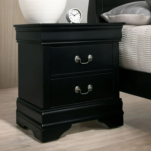 Vintage Nightstand, 2-Drawer Wood Bedside Table, Black