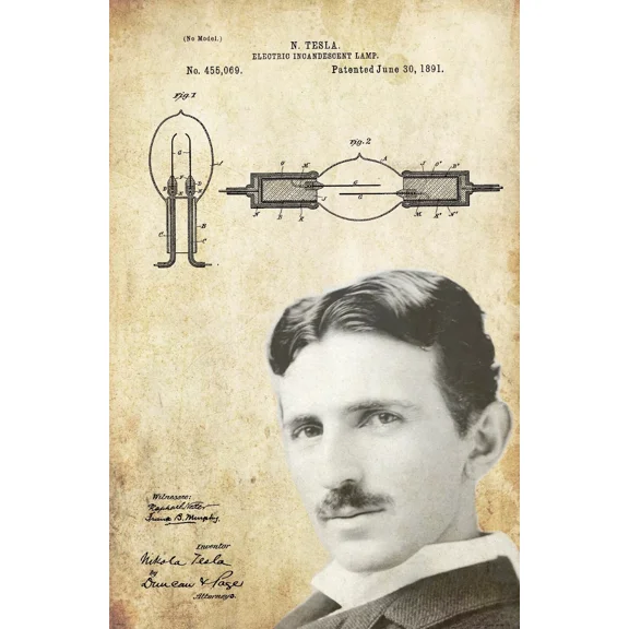 Vintage Nikola Tesla Light Bulb Patent Art Print Classroom Wall Decor Gift Home Decor Office Wall Art