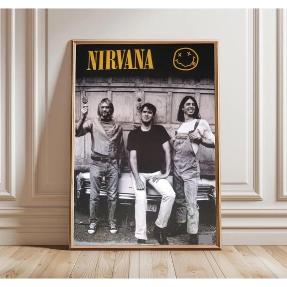 Vintage Nirvana Poster (Unframed) • Grunge Band Wall Art Print • 90s Rock Decor • Black & White Music Photo • Music Lover Gift