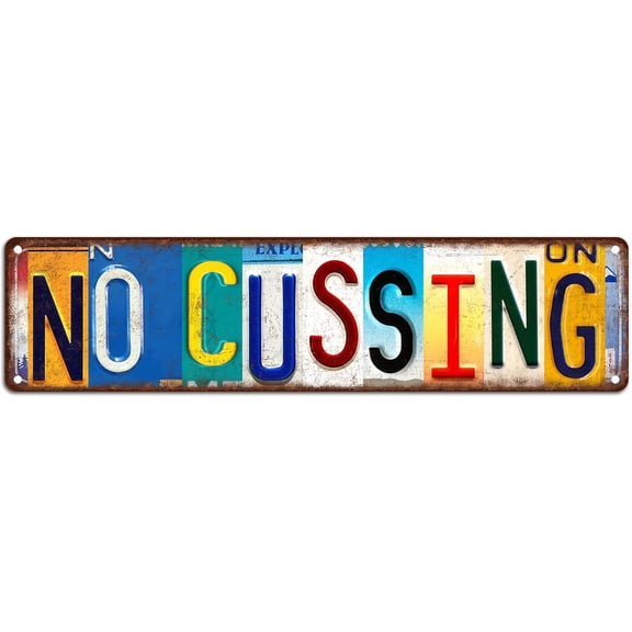 Vintage No Cussing Street Sign Metal Tin Sign for Wall Art 16x4 inches