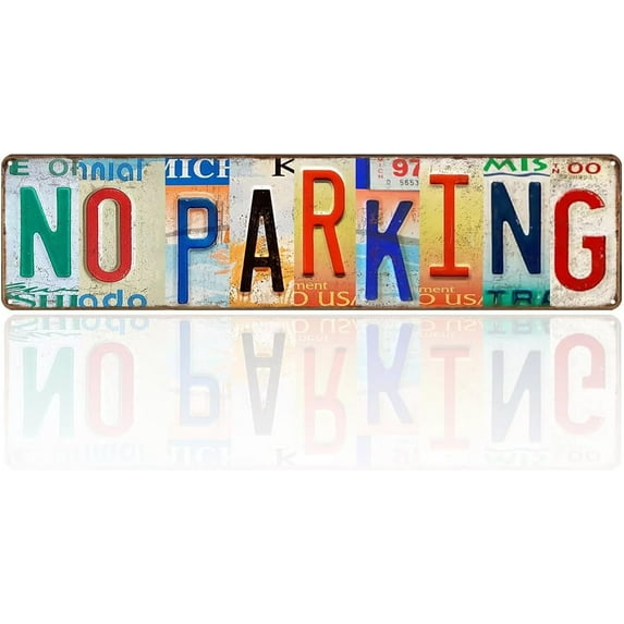 Vintage No Parking Metal Signs License Plate Sign No Parking Yard Sign 16x4 In Tin Warning Signs Easy to Mount