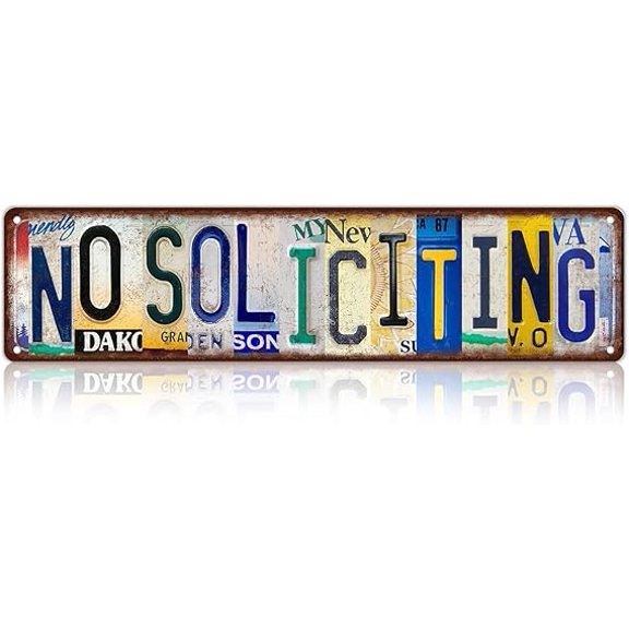 Vintage No Soliciting Metal Tin Signs Street Signs Man Cave Bar Cafe Home Wall Decor 16 x 4 Inches