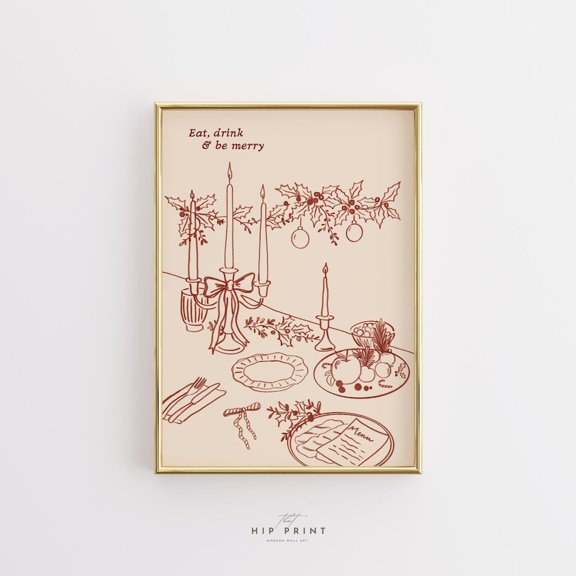 Vintage Noel Dinner Wall Art, Retro Festive Table Illustration, Cozy Festive Kitchen Decor, Classic Noel Dining Print For Home UNFRAMED PAPER POSTER, Home Decor, Vintage Gift, Living Room Dercor