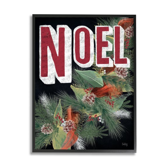 Vintage Noel Text Snow Dusted Botanicals Pinecones Inspirational Graphic Art Framed Art Print Wall Art