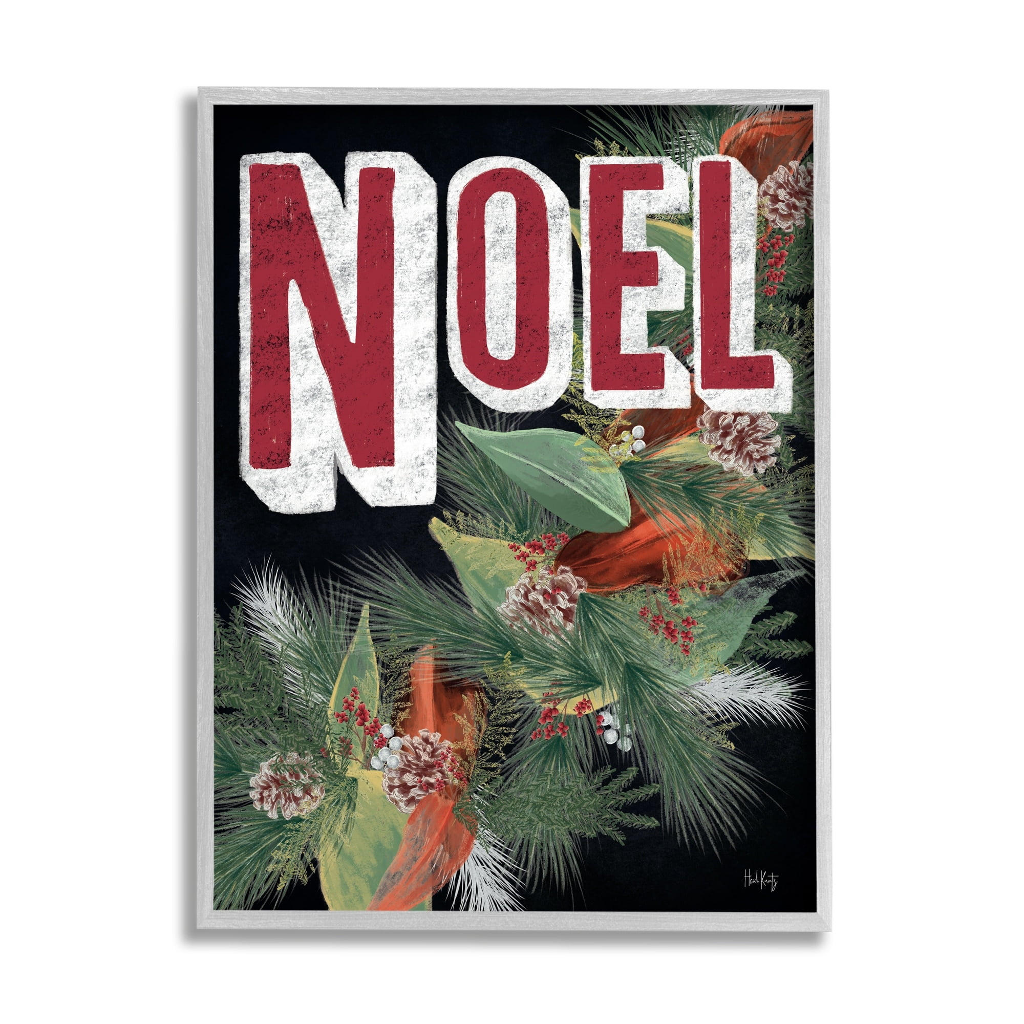 Vintage Noel Text Snow Dusted Botanicals Pinecones Inspirational Graphic Art Framed Art Print Wall Art