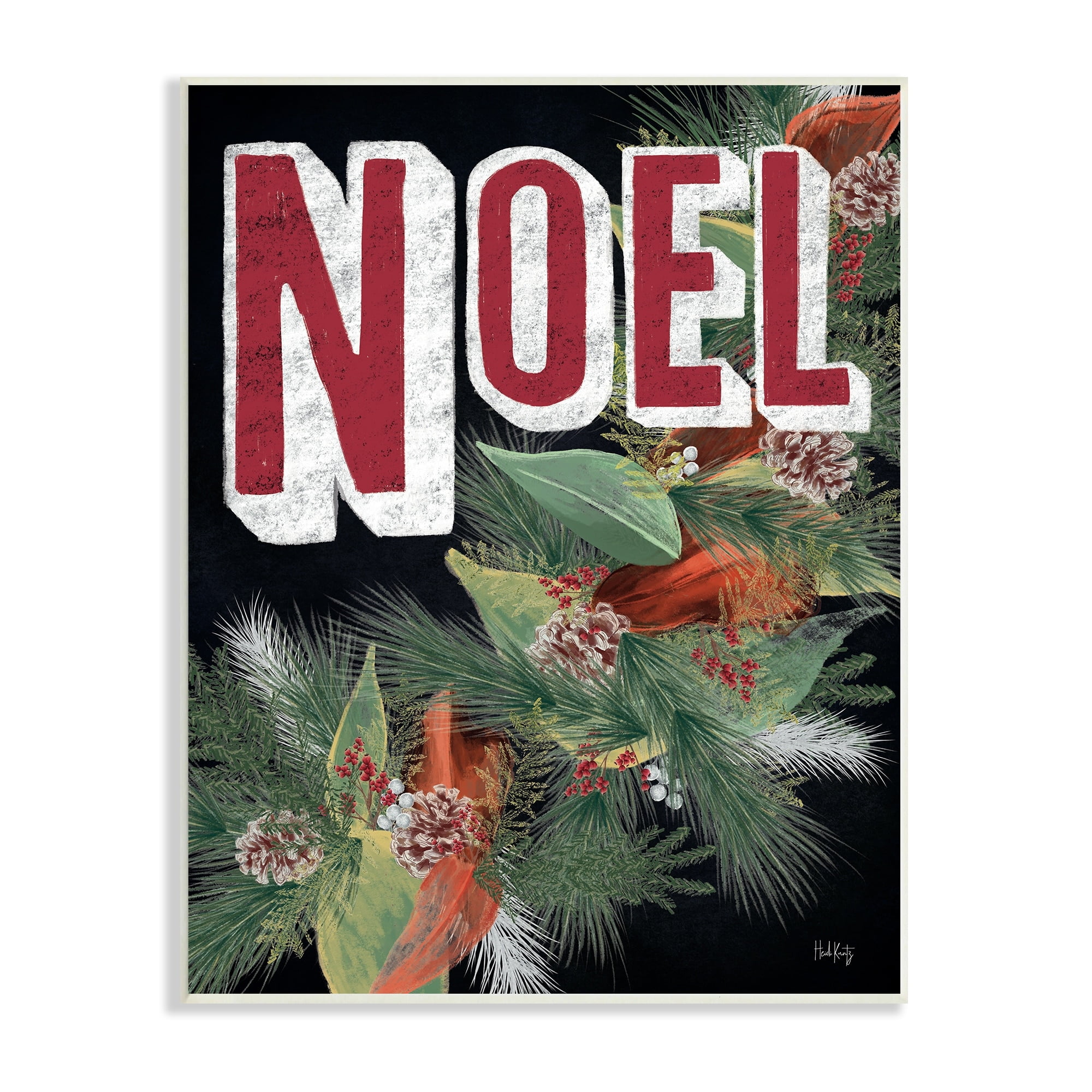 Vintage Noel Text Snow Dusted Botanicals Pinecones Inspirational Graphic Art Unframed Art Print Wall Art