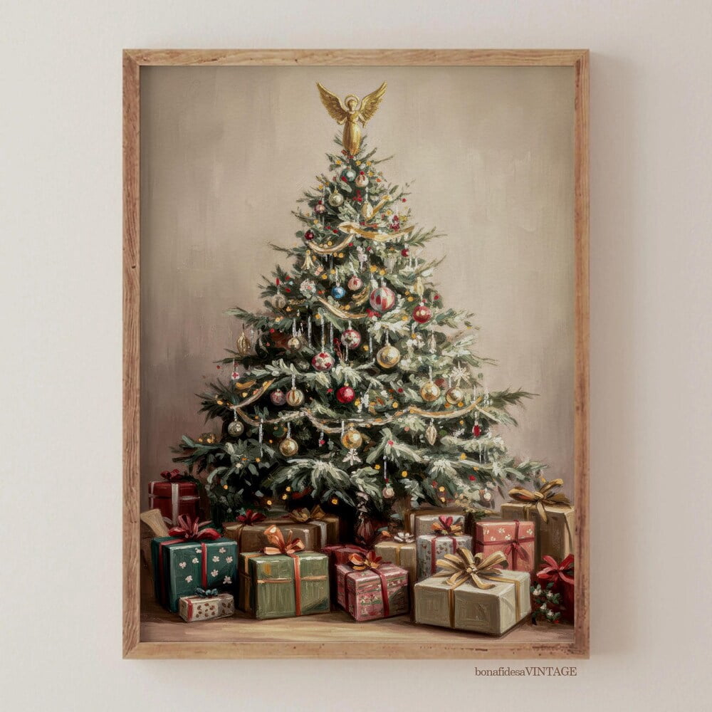 Vintage Noel Tree Print, Noel Wall Art, Winter Evergreen Tree Wall Art ...