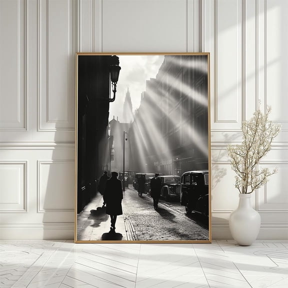 Vintage Noir Cityscape Poster: Black and White Urban Photography, Size 24x36 UNFFRAMED F03.1.7l2098