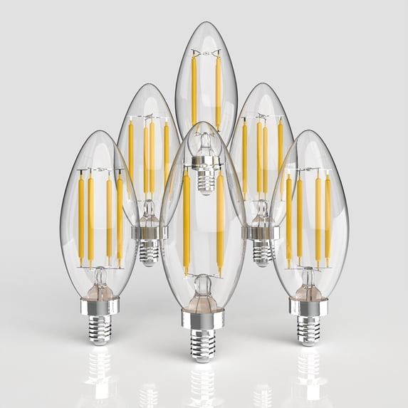 Vintage Non-Dimmable C35-4W LED Edison Bulbs with E12 Base, 80+ CRI, Warm White 2700K, 420 Lumens, Clear (Pack of 6)