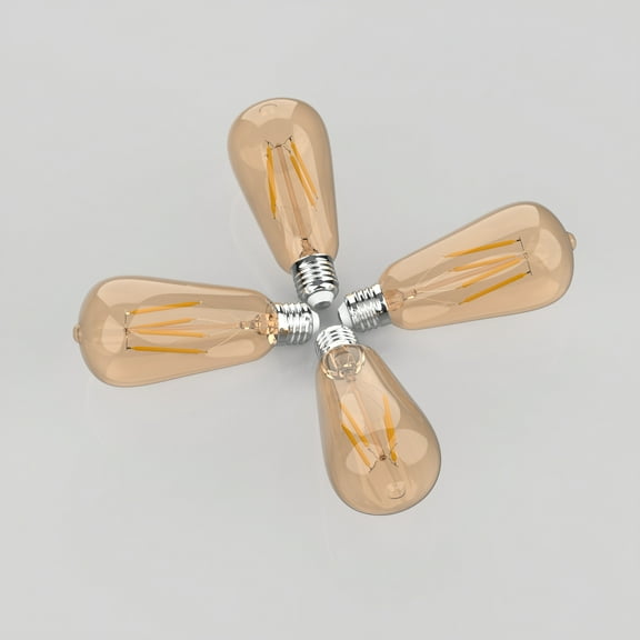 Vintage Non-Dimmable ST58-4W LED Edison Bulbs with E26 Base, 80+ CRI, Warm White 2700K, 350 Lumens, Tinted Amber (Pack of 4)