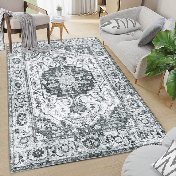 Vintage Non-Slip Area Rug, Boho Low-Pile Waterproof Floor Carpet Non-Shedding Persian Rug