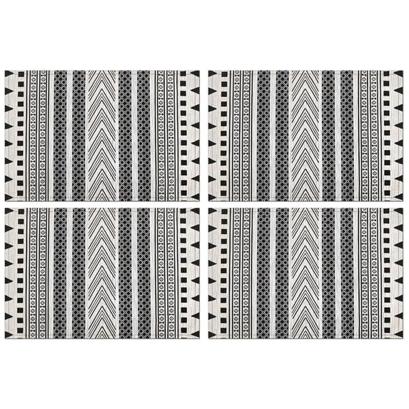 Vintage Nordic Jute Placemats Set of 4, 12x18 Inch Boho Chic Table Mats, Washable Ethnic Decor for Farmhouse or Retro Style Dining Setup