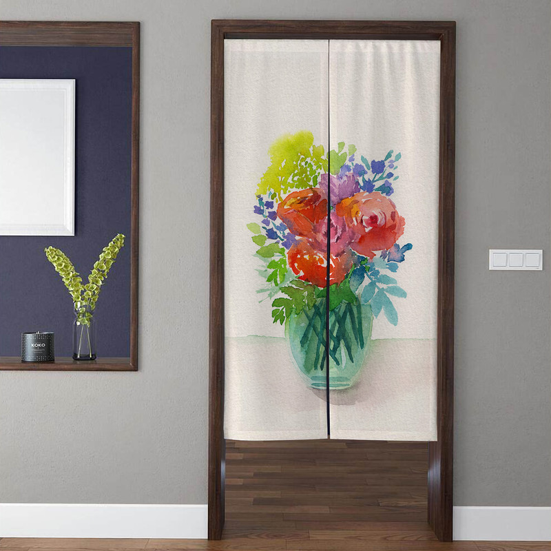 Vintage Noren Door Curtains, Minimalist Abstract Watercolor oil Painting Doorway Curtains, for Kitchen Partition Bedroom Door Privacy Decor