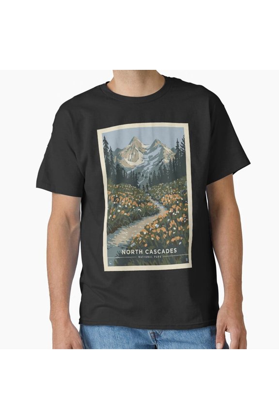 Vintage North Cascades National Park Summer Hike Poster, Minimalist Wall Art, National Park Print, Travel Poster, Wood Art Print, Home Wall Art Classic T-Shirt T-Shirt Perfect T-Shirt For Everyone