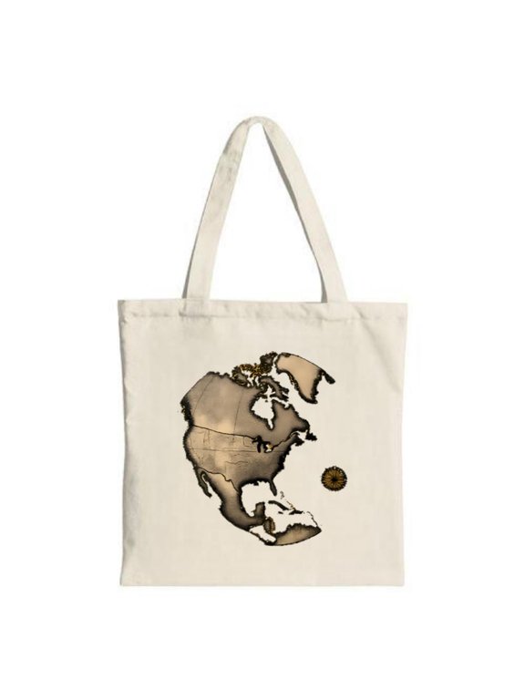 Vintage North Map Tote Bag - Stylish Canvas Sepia - Toned Design with Compass Perfect for Shopping Travel & Parties