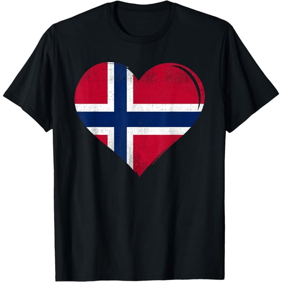 Vintage Norway Flag Heart For Norwegian T-Shirt
