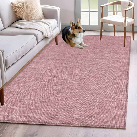 Vintage Nude Pink Area Rug 3x5 Washable Rug Non Slip Farmhouse Retro Solid Color Linen Texture Large Area Rug Indoor Floor Carpet for Entryway Bedroom Kitchen Living Room Office Dining Room Nursery