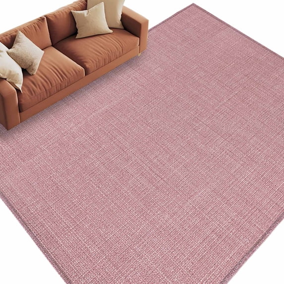Vintage Nude Pink Large Area Rugs for Bedroom Living Room, Soft Non Slip Carpet Bedside Rug, Farmhouse Retro Solid Color Linen Texture Rectangular Floor Cover Kitchen Accent Rug 6'x9' for Office