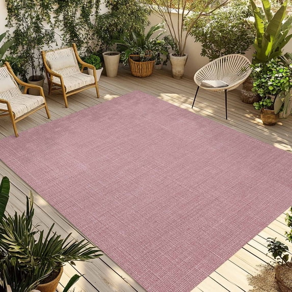 Vintage Nude Pink Outdoor Rug 6x9 Ft - Reversible Patio Rug Outdoor Camping Rugs, Farmhouse Retro Solid Color Linen Texture Indoor Outdoor Area Rugs, Non-Slip Outdoor Carpet Runner for Deck/Porch
