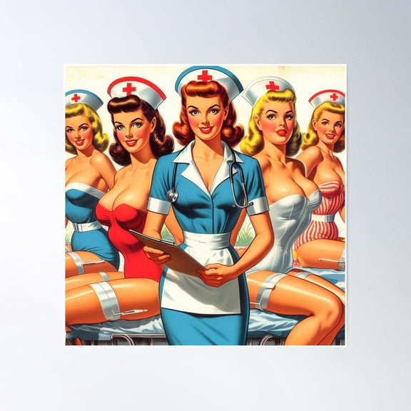 Vintage Nurse Pin Up Poster Wall Art, Modern Wall Decor, 24x24 UNFRAMED
