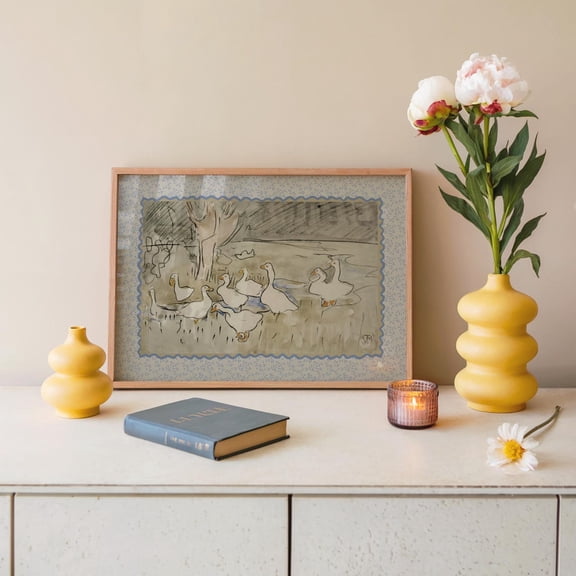 Vintage Nursery Duck Poster Cottage Core Wall Art, Vintage Drawing, Duck Wall Art Printable Country Style Farmhouse Poster, Size 12x18 UNFFRAMED F03.1.6l107