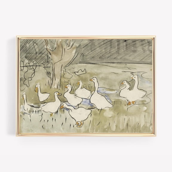 Vintage Nursery Ducks Cute Farmhouse Nursery Wall Art Poster, 12x18 UNFRAMED