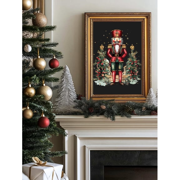 Vintage Nutcracker Christmas Art Print: Holiday Wall Decor #631, Stretched Canvas Size 8x12