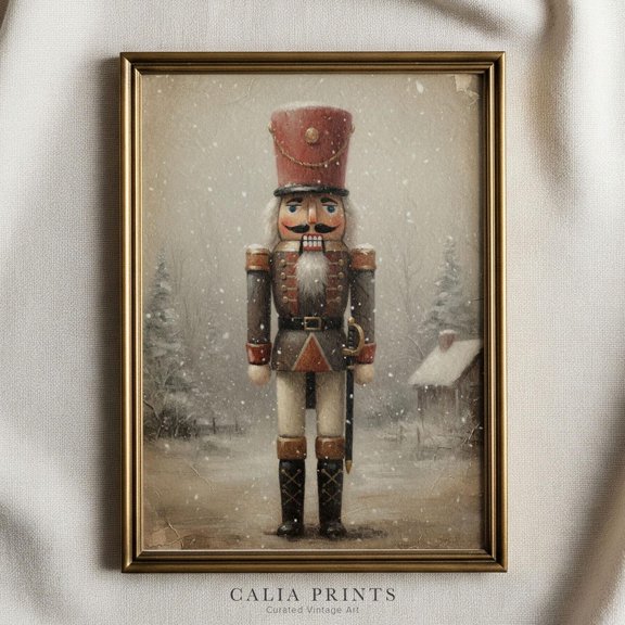 Vintage Nutcracker Portrait Print: Nostalgic Christmas Wall Art #3608, Stretched Canvas Size 16x24