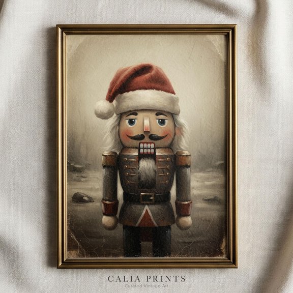 Vintage Nutcracker Santa Christmas Print: Nostalgic Holiday Wall Art #3603, Unframed Canvas Size 24x36