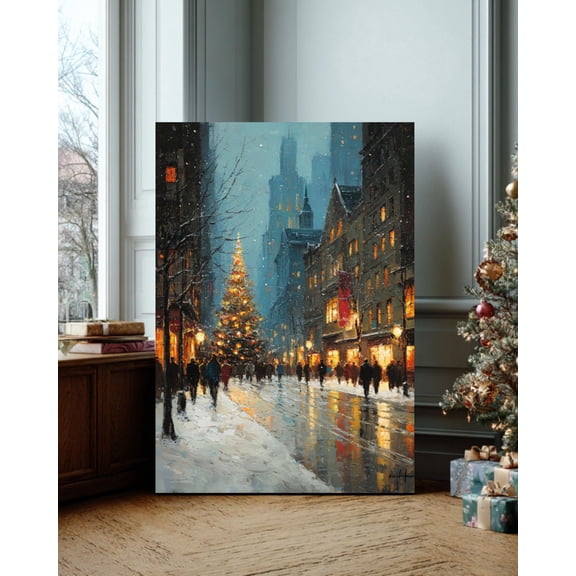 Vintage Nyc Kristmas Print, Snowy City Street Scene Warm Present Vintage UNFRAMED Poster Size 8x12