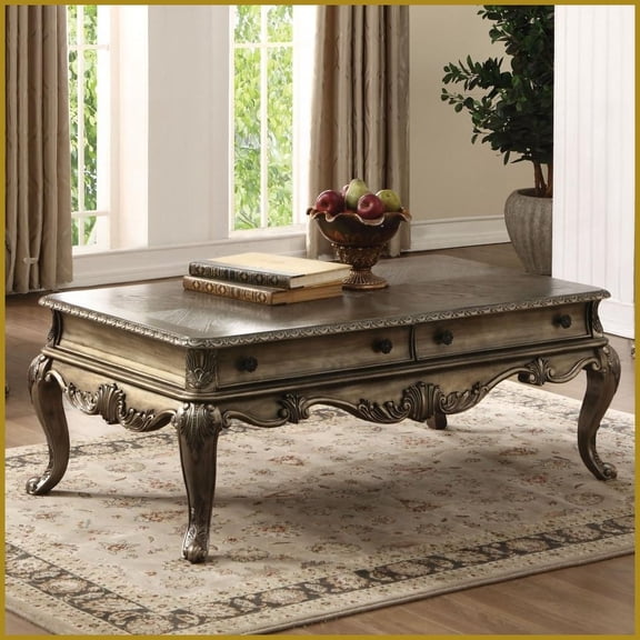 Vintage Oak Coffee Table with Smooth Drawers & Bottom Shelf, Space-Saving for Living Room