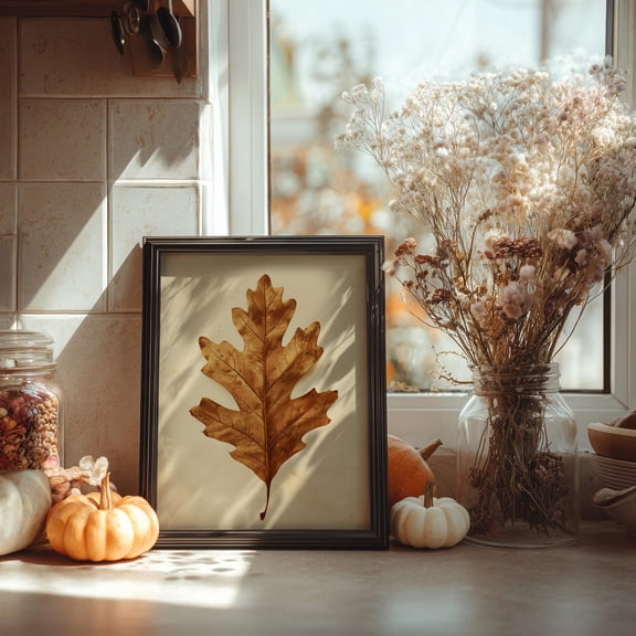 Vintage Oak Leaf Poster, Neutral Rustic Farmhouse Autumn Decor, Fall Botanical Wall Art, Cottagecore Poster Artwork, Cozy Fall Leaf Poster, Unframed Poster Size 16x24