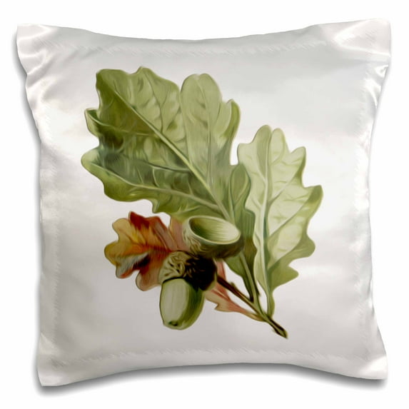 3dRose, Vintage Oak Leaves And Acorns Digital Nature Oil Painting, 16x16 inch Pillow Case