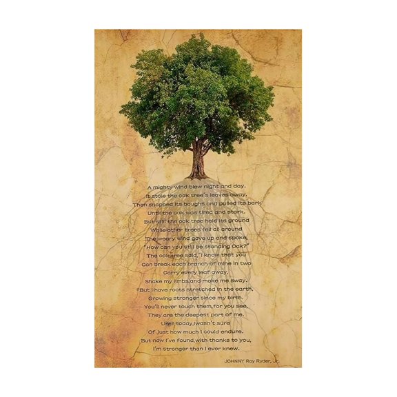 Vintage Oak Tree Poetry Motivational Quote Wall Art Nature Themed Print for Home Decor Bedroom Living Room
