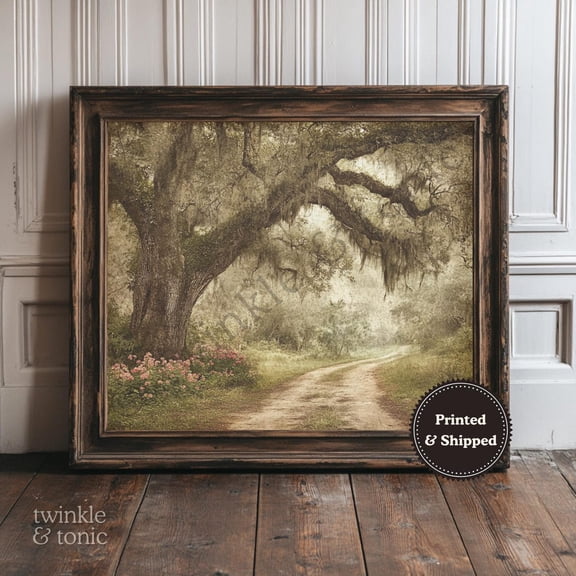 Vintage Oak Tree Rustic Farmhouse Art Dark Cottagecore Antique Countryside Decor Moody Wall Print Printed And Shipped