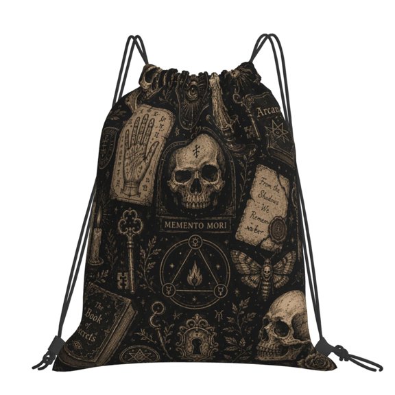 Vintage Occult Emblem Art Large Drawstring Backpack Casual Cinch Sack Bag Backpack for Sports Hiking Travel Gym