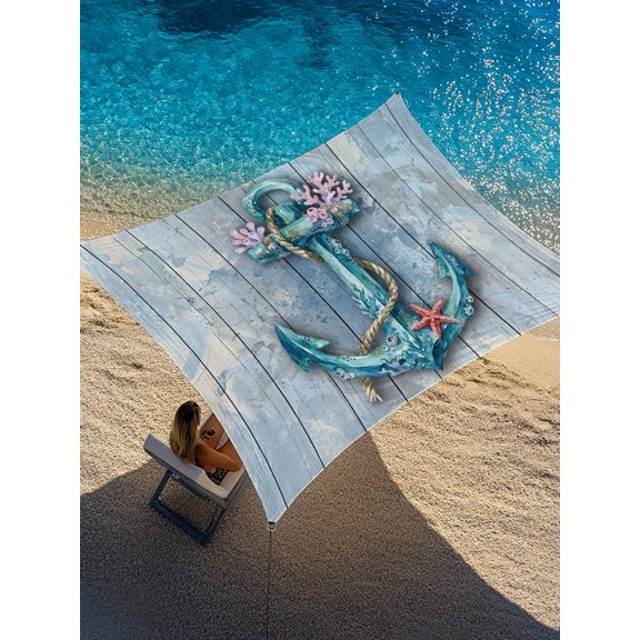Vintage Ocean Anchor Sun Shade Sail 6.5' x 10', Coral Starfish Barnacles Sea Wood Grain Rectangle Outdoor Sunshade Canopy, Waterproof UV Block Patio Covers for Garden Yard Beach