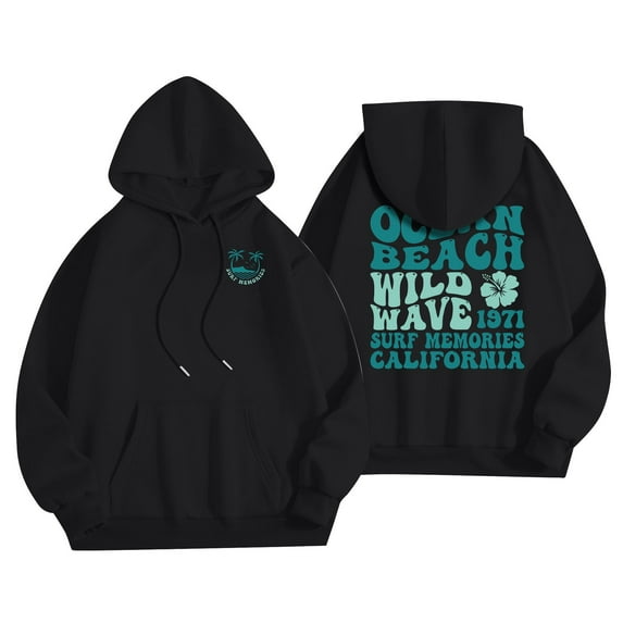 Vintage Ocean Beach California Hoodie, Surf Memories 1971, Retro Graphic Pullover Sweatshirt