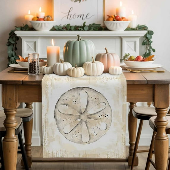 Vintage Ocean Cotton Linen Table Runner, Washable Table Runners for Kitchen, Dining Room, Holiday, Home Party Table Decor, 13x60 Inches