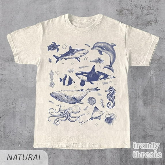 Vintage Ocean Life T-Shirt - Whale, Orca, Dolphin, Sea Creatures (Unisex)