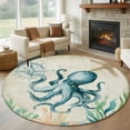 thumbnail image 1 of Vintage Ocean Round Living Room Rugs 8 ft, Octopus Starfish Seagrass Compass Nautical Washable Large Area Rug with Non-Slip Sturdy Edge Binding Round Carpet for Dining Room Kitchen Office, 1 of 9