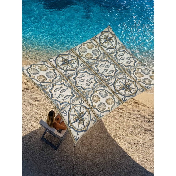 Vintage Ocean Sun Shade Sail 8' x 10', Nautical Coastal Black Gold Sea Compass Fish Shell Rectangle Outdoor Sunshade Canopy, Waterproof UV Block Patio Covers for Garden Yard Beach