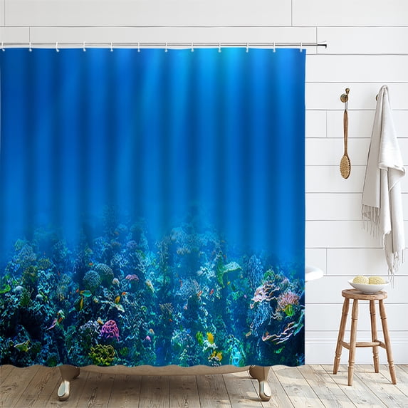 Vintage Ocean Wave Shower Curtain Sea Sailboat Nautical Sunset Natural Scenery Fabric Bath
