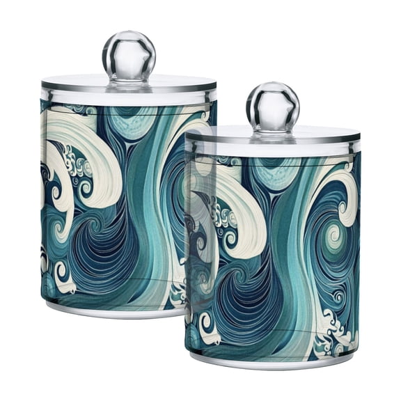 Vintage Ocean Waves Translucent Plastic Cans Storage Canisters with Lid Set of 2